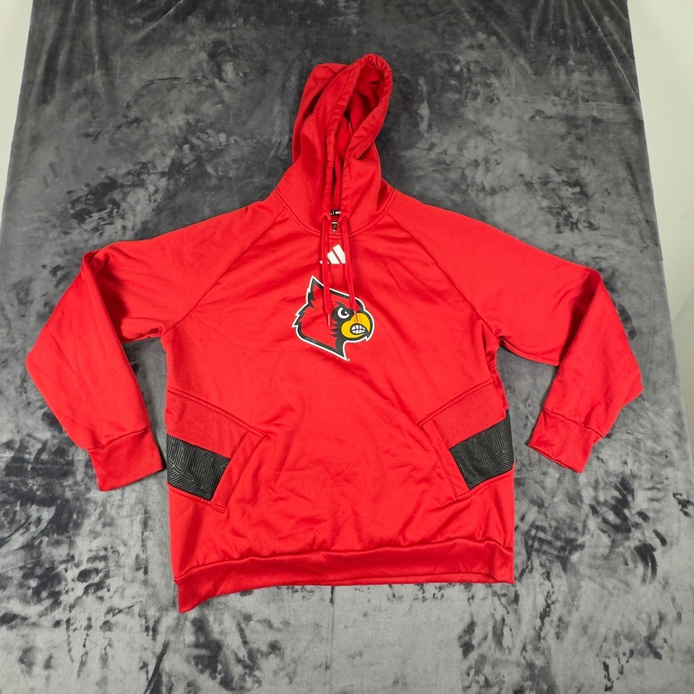 Adidas Hoodie Mens XL Red Louisville Cardinals NCAA Fleece Pullover 4427